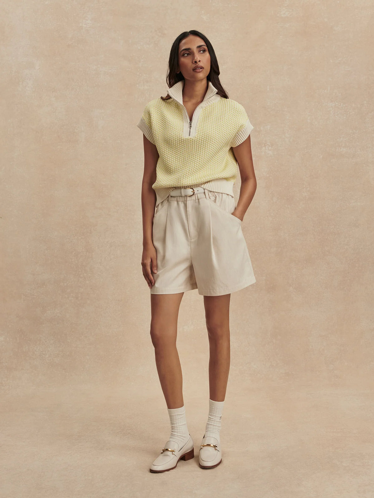 Varley Fowley Knit Top - Snow White / Limeade