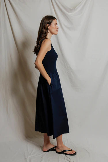 Perfect White Tee Fabiola- Poplin tank dress- Navy