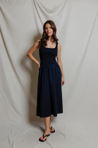 Perfect White Tee Fabiola- Poplin tank dress- Navy