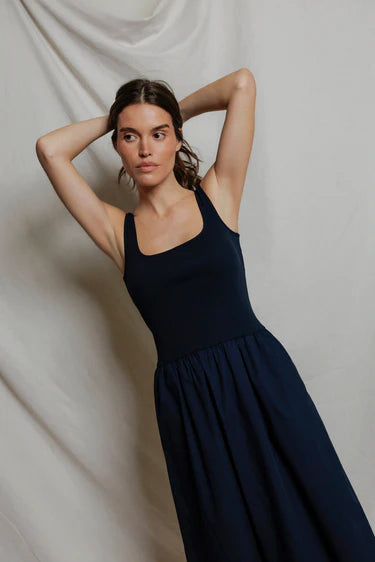Perfect White Tee Fabiola- Poplin tank dress- Navy