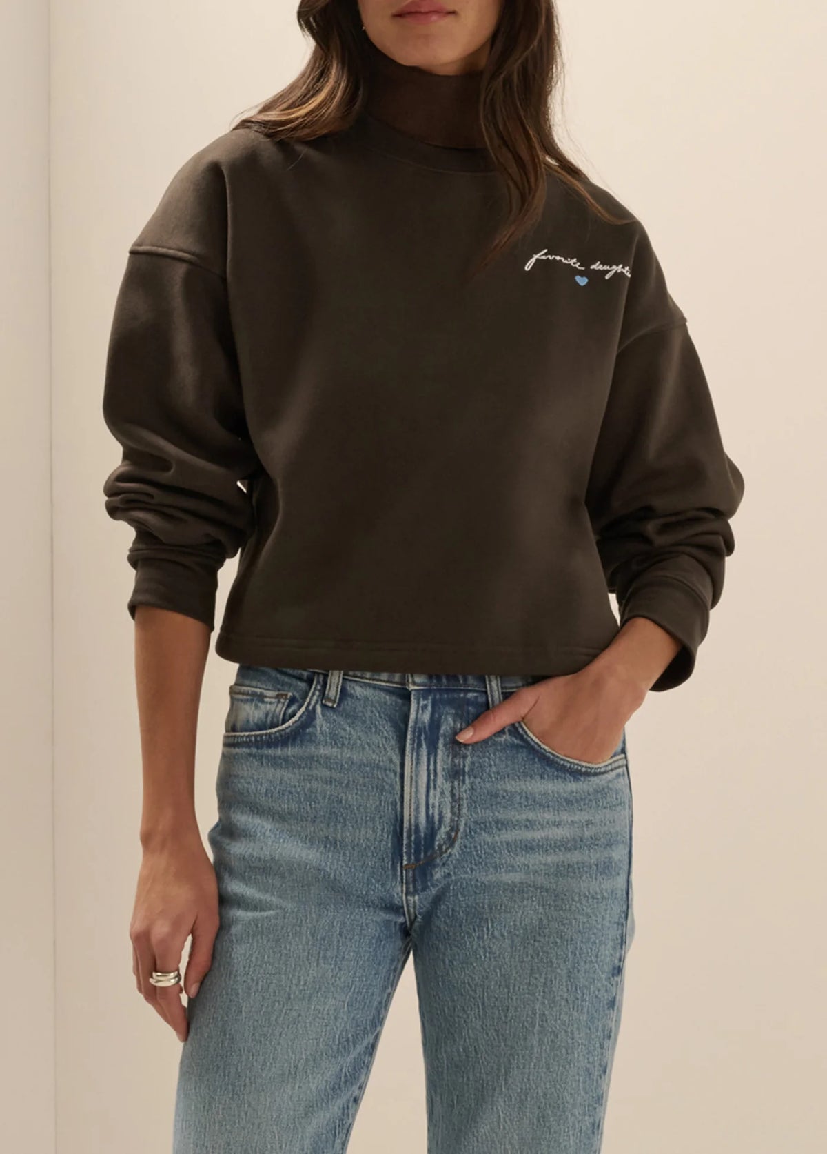 Favorite Daughter The Cropped Signature Sweatshirt- Espresso/Sea Blue