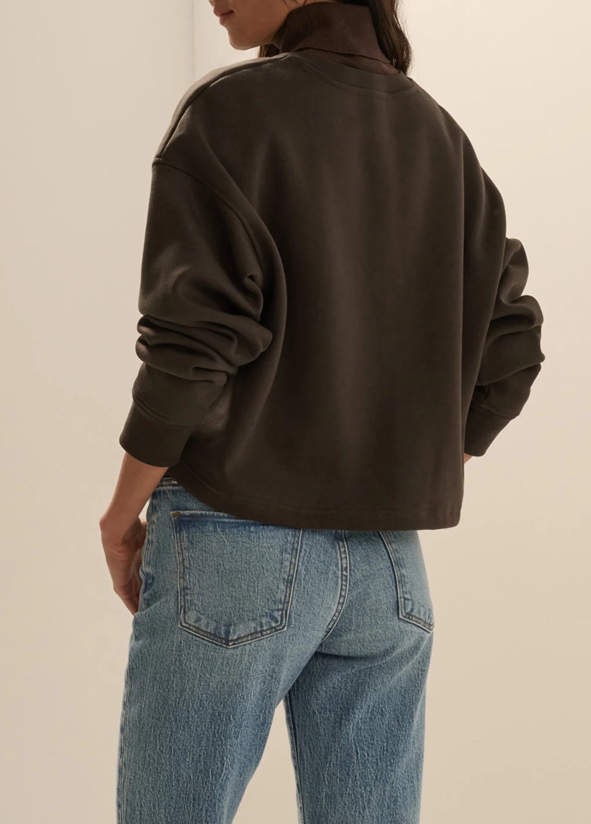 Favorite Daughter The Cropped Signature Sweatshirt- Espresso/Sea Blue