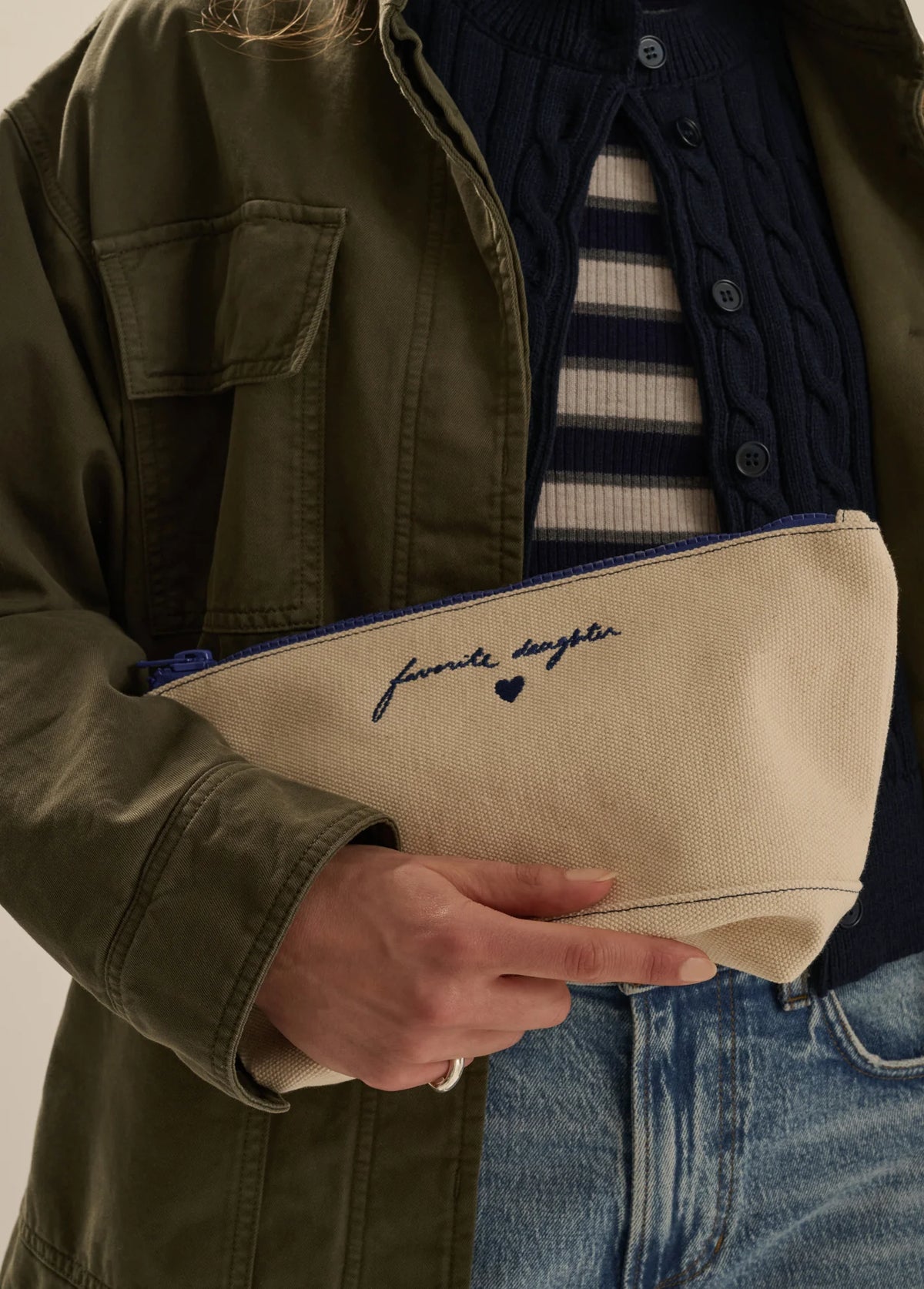 Favorite Daughter The Canvas Pouch - Natural/Royal Blue