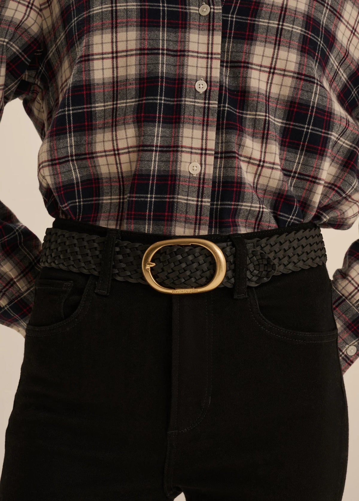 Favorite Daughter The Woven Jean Belt- Black/ Antique Brass
