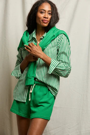 Perfect White Tee Gisele Poplin Long Sleeve Button Up - Green Stripe