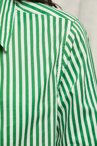 Perfect White Tee Gisele Poplin Long Sleeve Button Up - Green Stripe