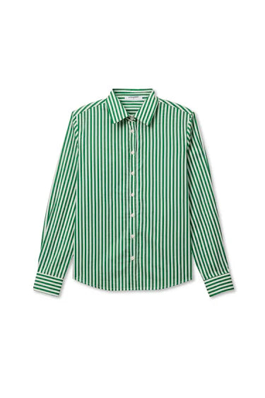 Perfect White Tee Gisele Poplin Long Sleeve Button Up - Green Stripe