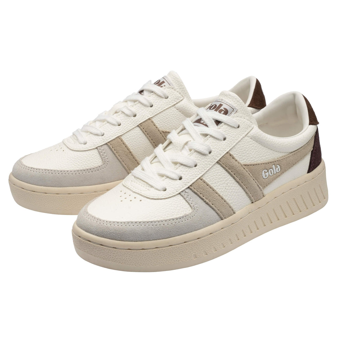 Gola Classics Women's Grandslam Trident Sneakers- White/ Wheat/ Dark Brown