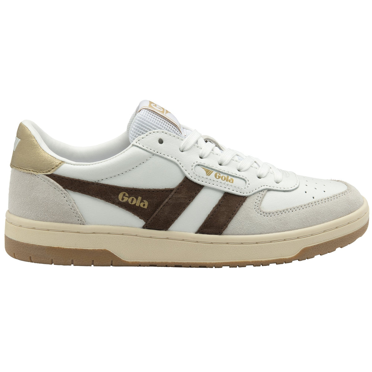 Gola Classics Women&#39;s Hawk Sneakers - White/ Dark Brown/ Gold