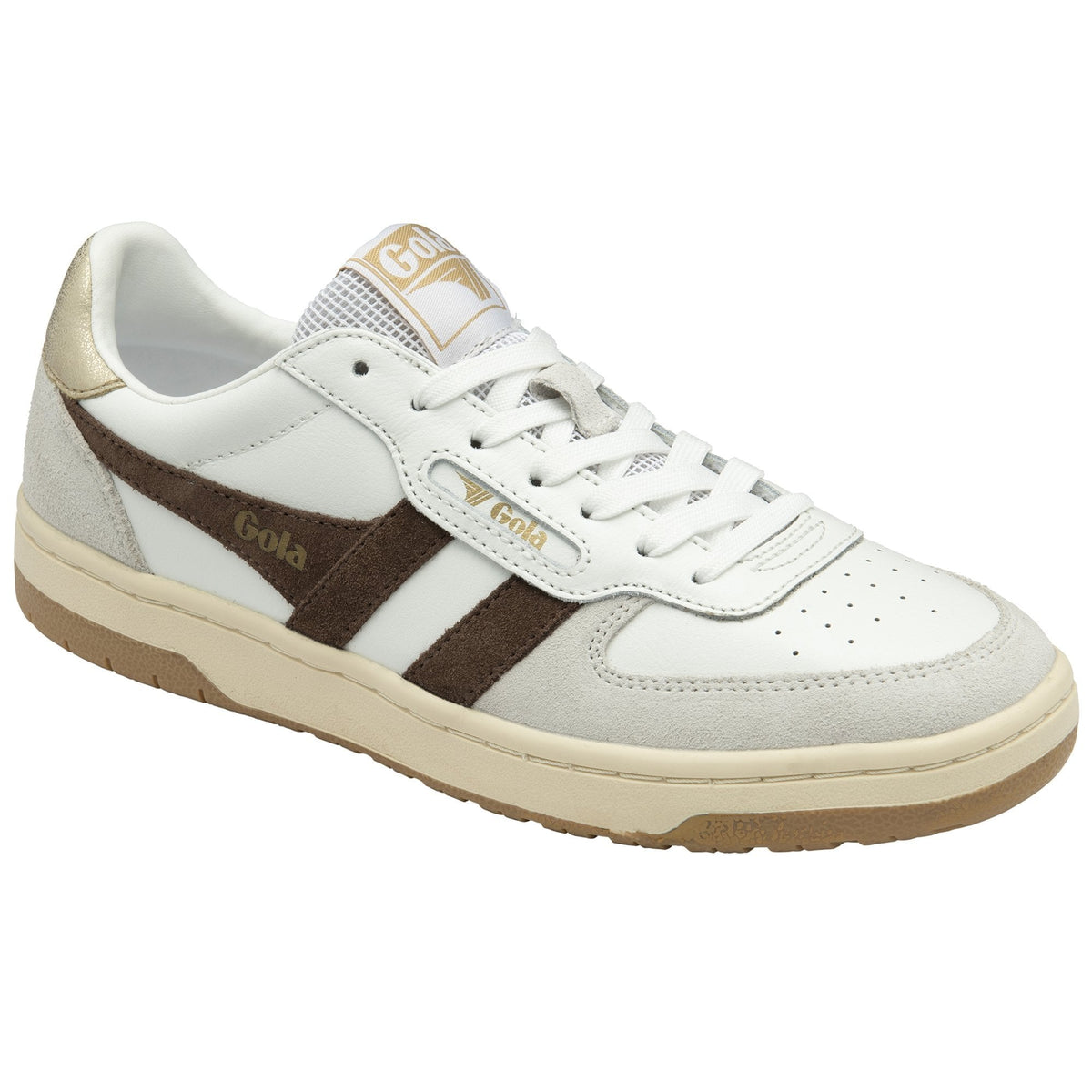 Gola Classics Women&#39;s Hawk Sneakers - White/ Dark Brown/ Gold