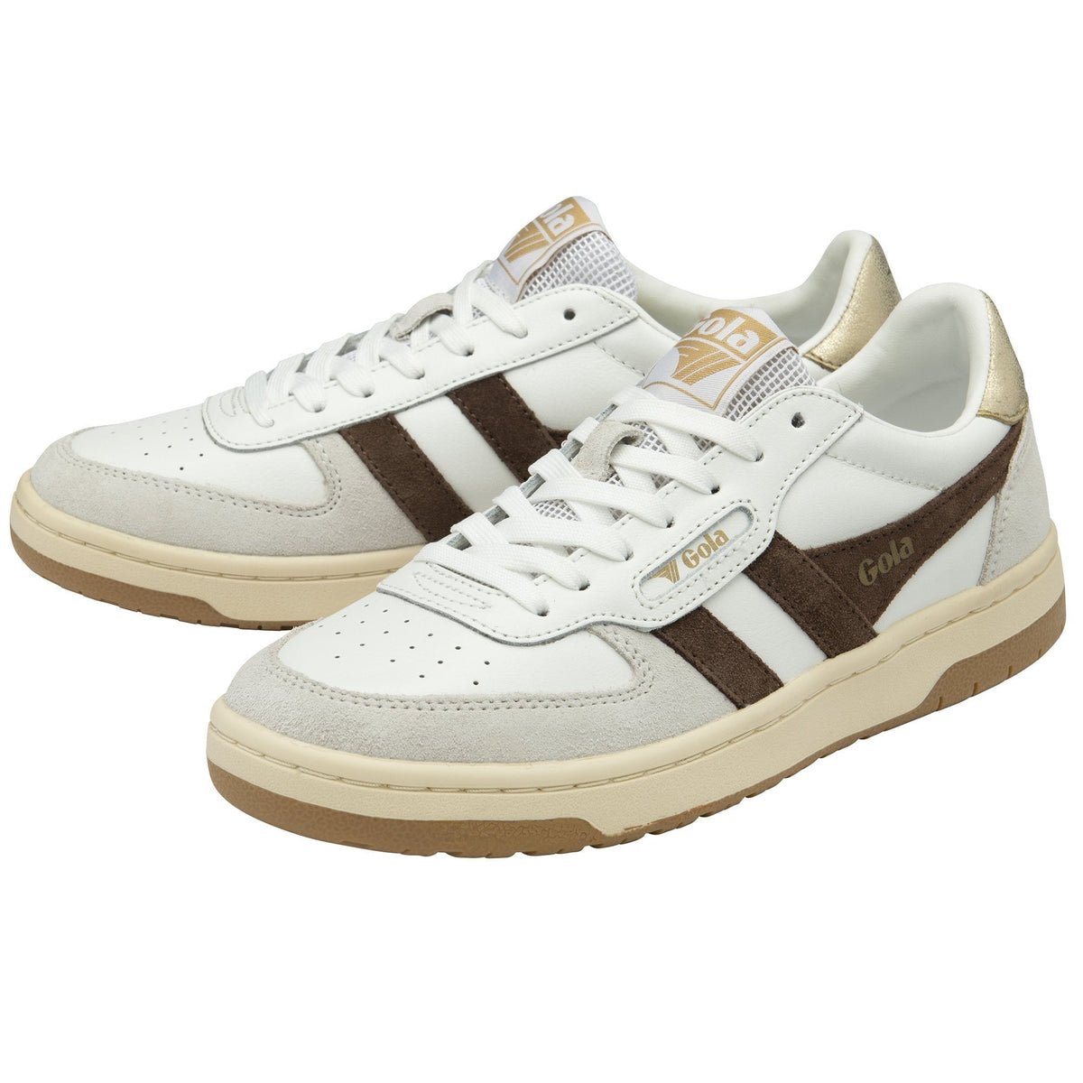 Gola Classics Women&#39;s Hawk Sneakers - White/ Dark Brown/ Gold