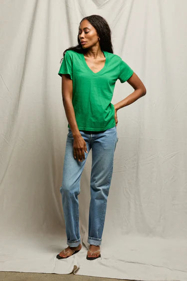 Perfect White Tee Hendrix Cotton Boxy V-Neck Tee - Grass