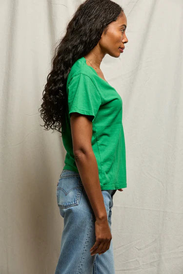 Perfect White Tee Hendrix Cotton Boxy V-Neck Tee - Grass