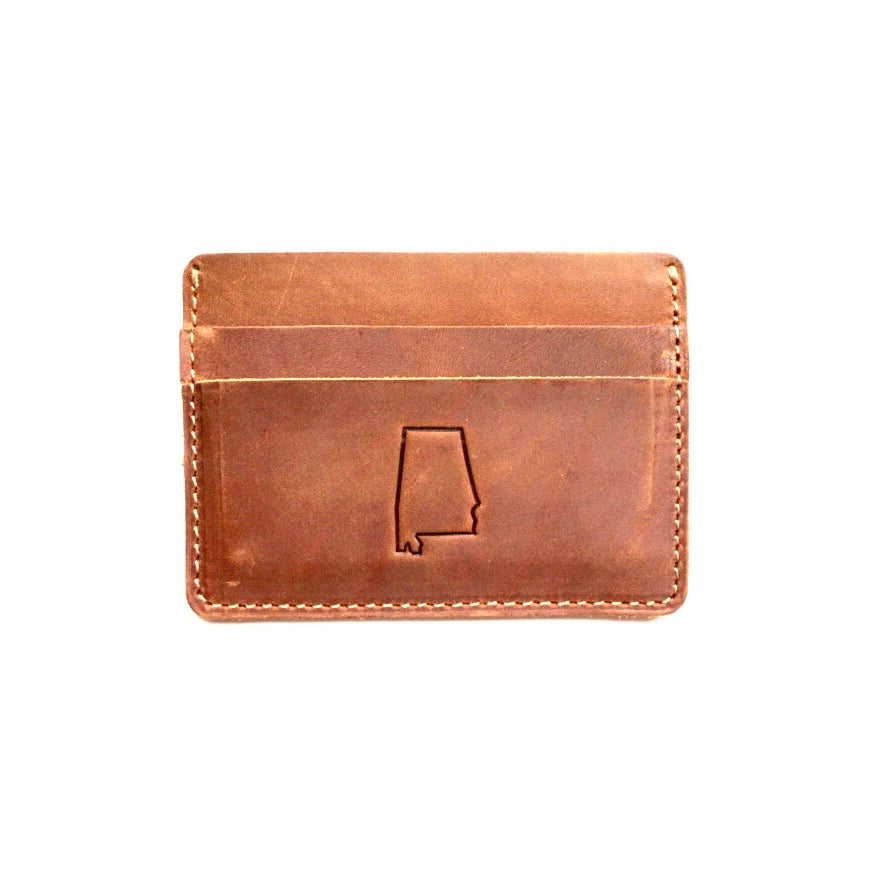 Flint Leather Company The Marlin Ultra Slim Wallet - Light Brown/Alabama Outline