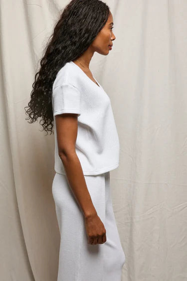 Perfect White Tee Jada Waffle Boxy V-Neck Tee - White
