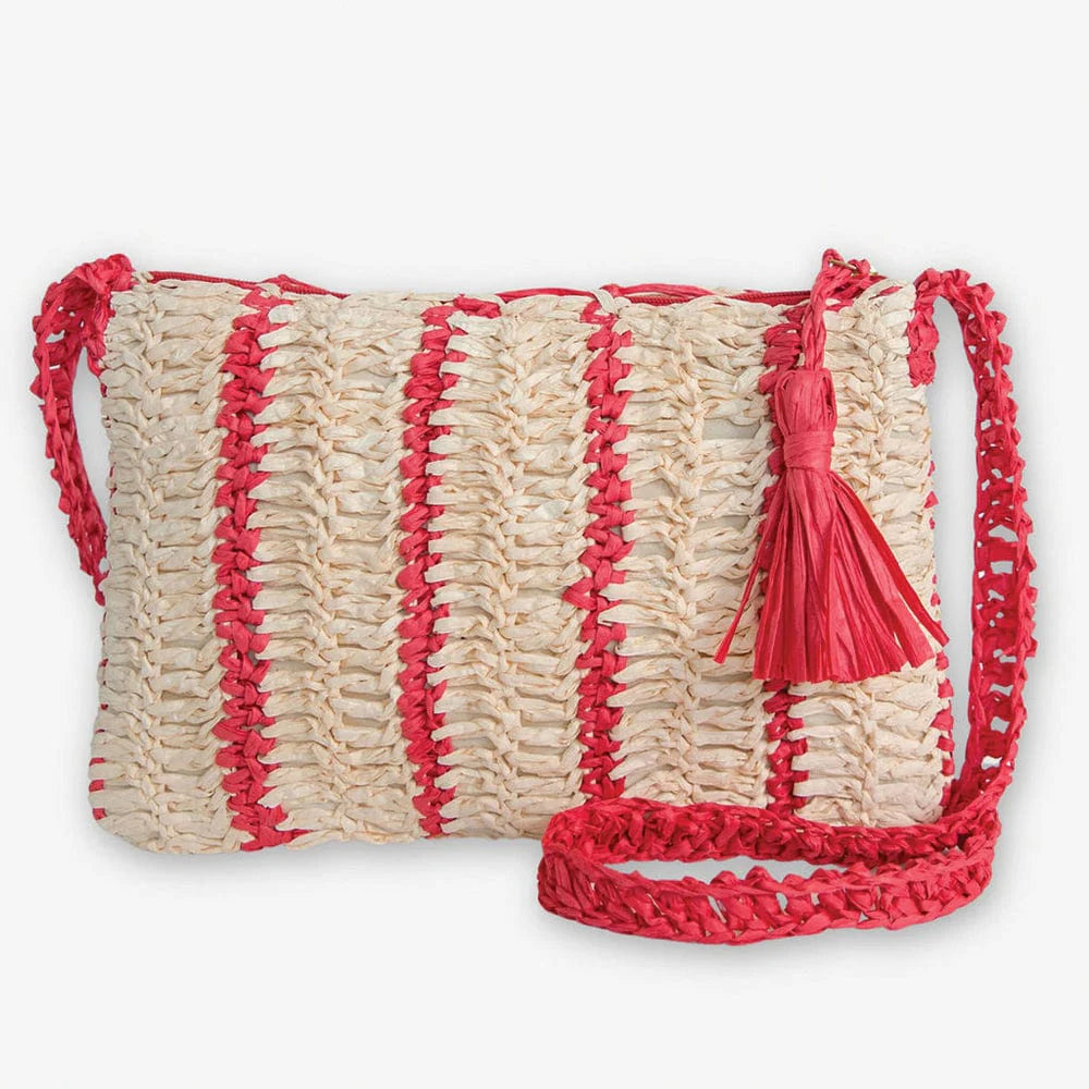 INK+ALLOY Kai Striped Raffia Crossbody - Red