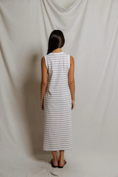 Perfect White Tee Lanell - Stripe Supima Cotton Sleeveless Dress - Driftwood Stripe