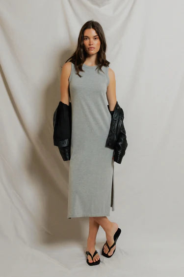Perfect White Tee Lanell- Supima striped tank dress- Heather Grey