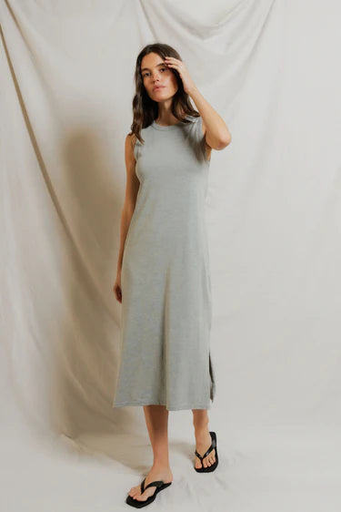 Perfect White Tee Lanell- Supima striped tank dress- Heather Grey