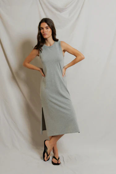 Perfect White Tee Lanell- Supima striped tank dress- Heather Grey