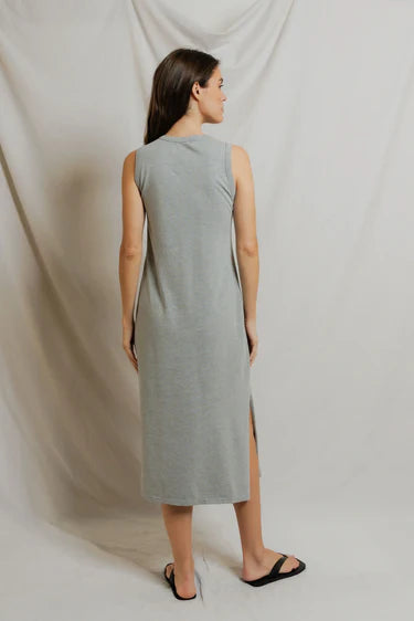 Perfect White Tee Lanell- Supima striped tank dress- Heather Grey