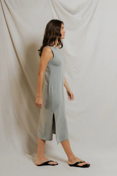Perfect White Tee Lanell- Supima striped tank dress- Heather Grey