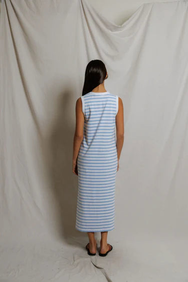 Perfect White Tee Lanell Stripe- Supima Cotton Sleeveless Dress - Pacific stripe