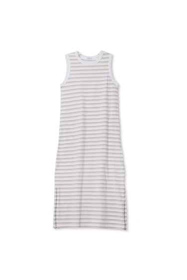 Perfect White Tee Lanell - Stripe Supima Cotton Sleeveless Dress - Driftwood Stripe