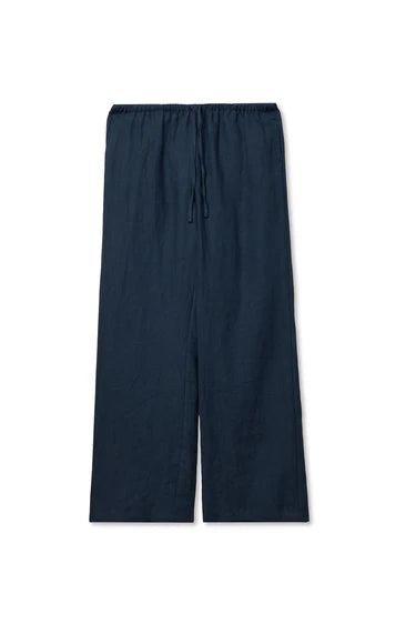 Perfect White Lorana Linen Drawstring Pants- Navy