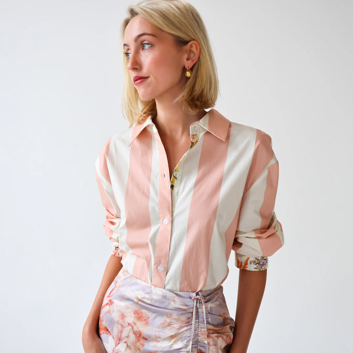 Flora Lydia Button-Down - Rose Stripe