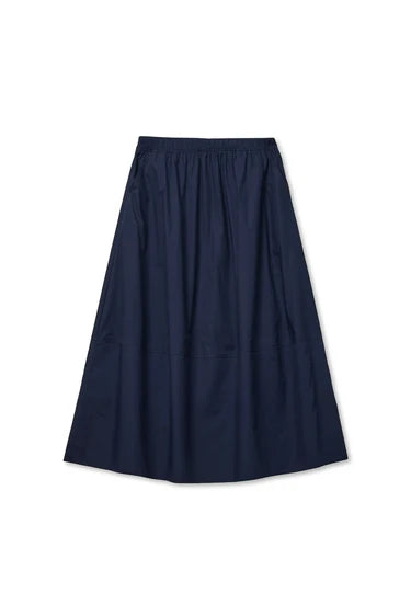 Perfect White Tee Minka- Poplin a-line skirt with pockets- Navy