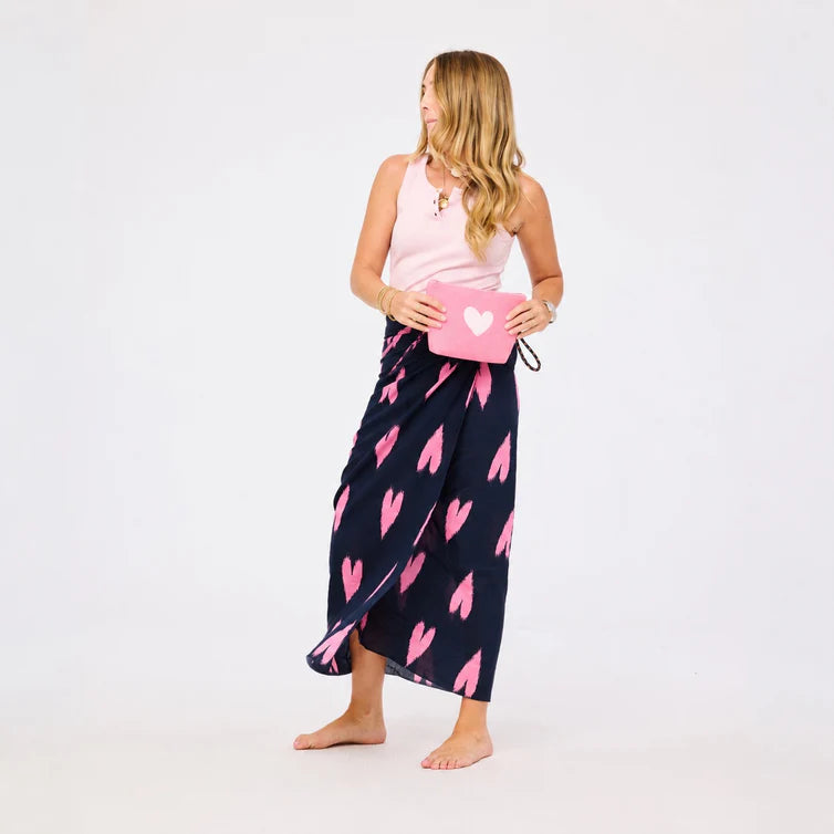 KERRI ROSENTHAL Ikat Heart Sarong- Indigo Blue/ Palm Pink