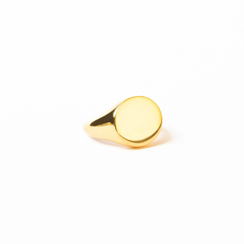 INK+ALLOY Poppy Brass Flat Round Signet Ring 18k Gold