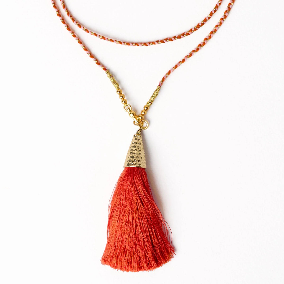 INK+ALLOY Roxanne Braided Necklace With Tassel Coral + Blush