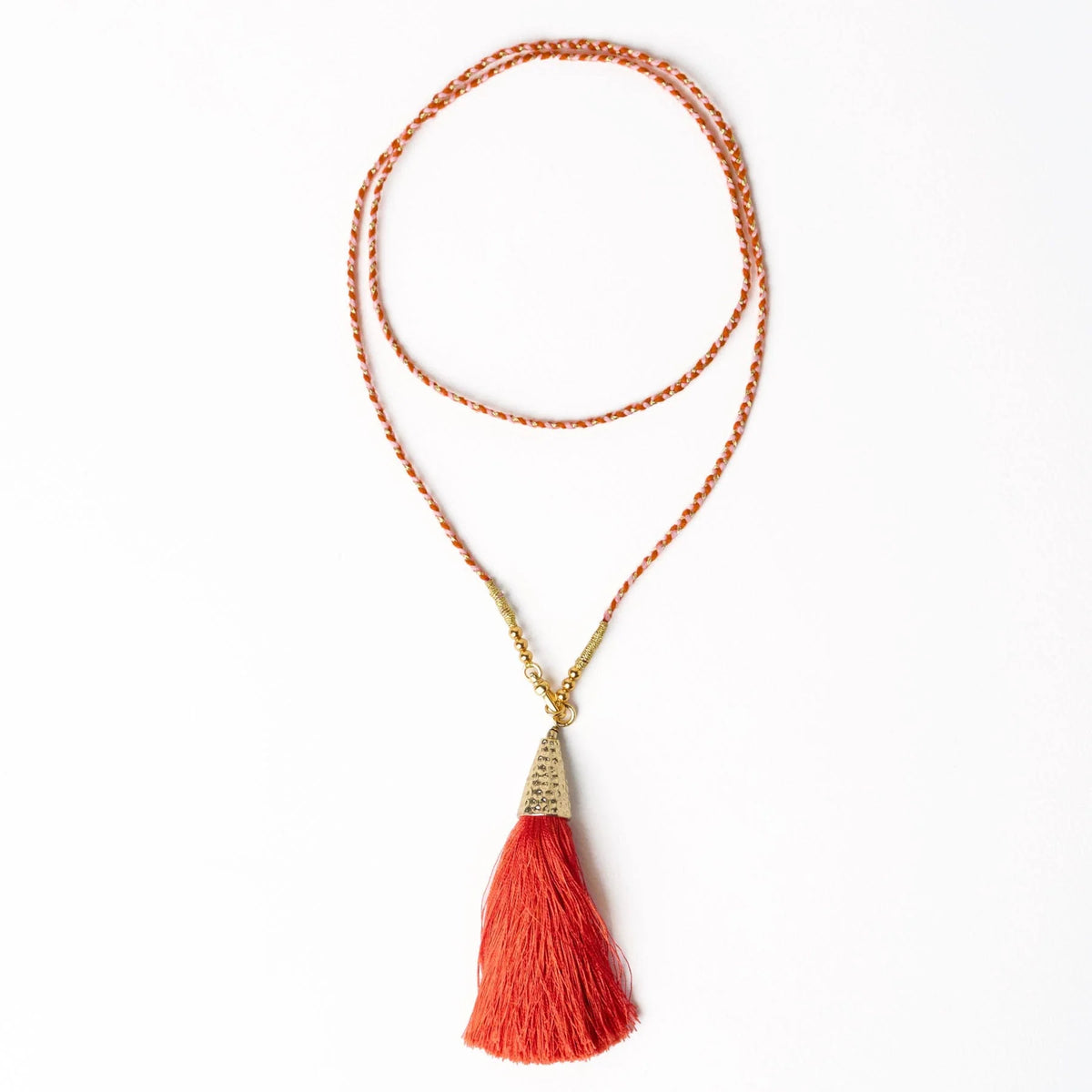 INK+ALLOY Roxanne Braided Necklace With Tassel Coral + Blush