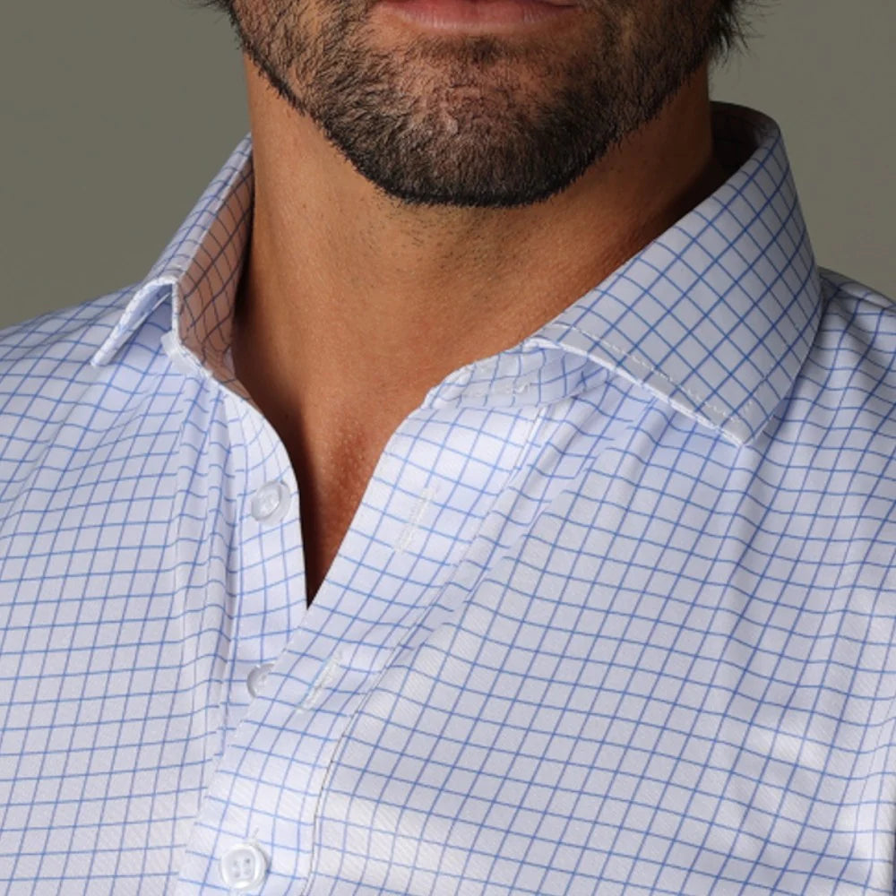 Collars & Co. Semi-Spread Collar Polo- Thin Blue Check