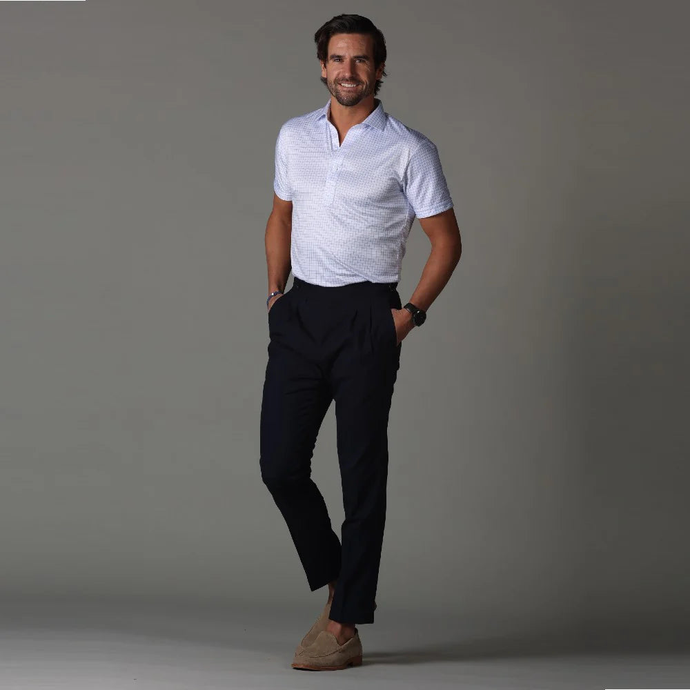 Collars & Co. Semi-Spread Collar Polo- Thin Blue Check
