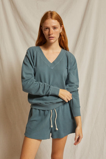 Perfect White Tee Sinead Relaxed French Terry V Neck Sweatshirt - Stormy Weather