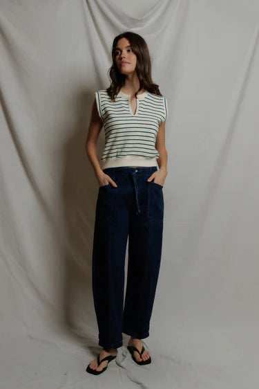Perfect White Tee Sloane Stripe- French terry muscle tank- Teal navy