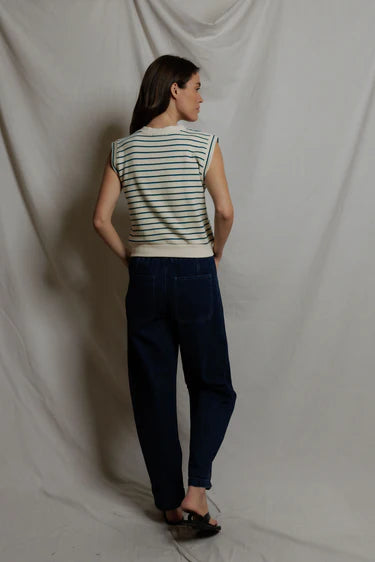 Perfect White Tee Sloane Stripe- French terry muscle tank- Teal navy