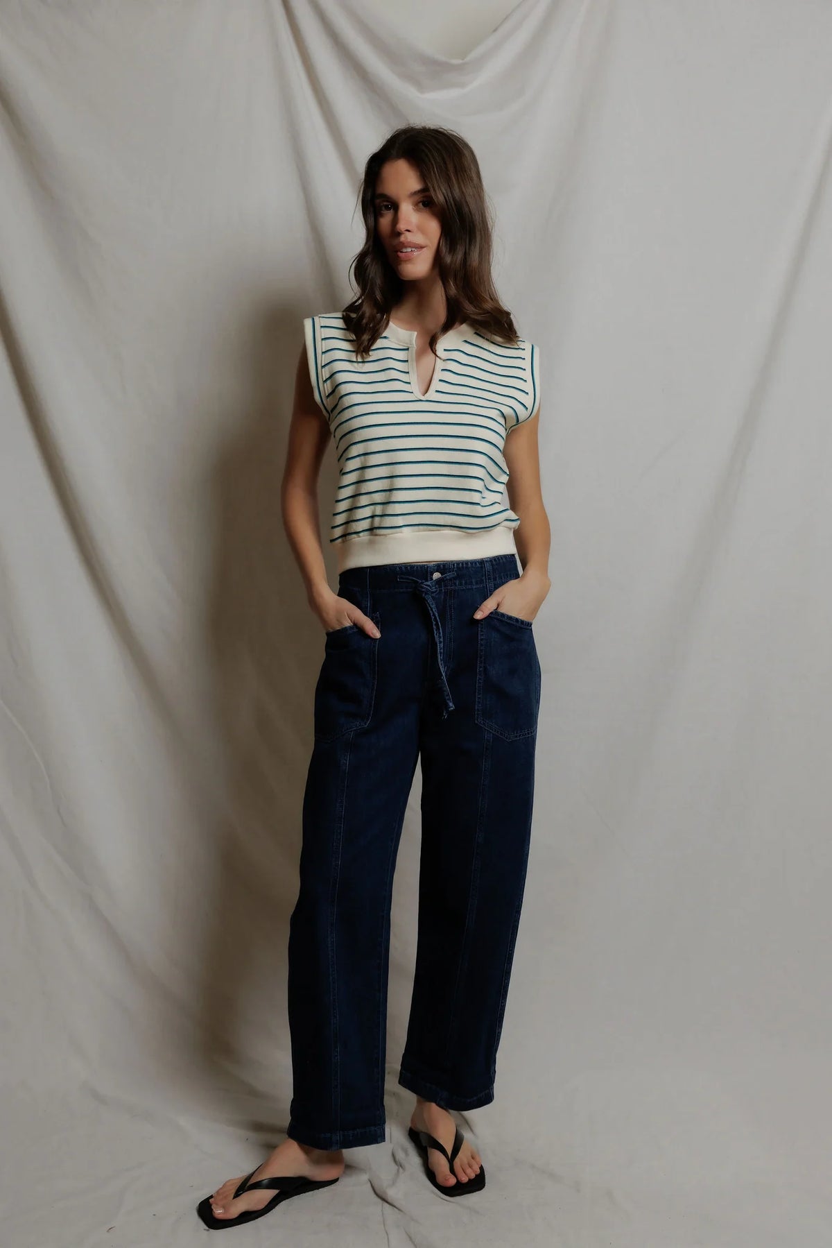 Perfect White Tee Sloane Stripe- French terry muscle tank- Teal navy
