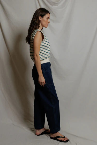 Perfect White Tee Sloane Stripe- French terry muscle tank- Teal navy