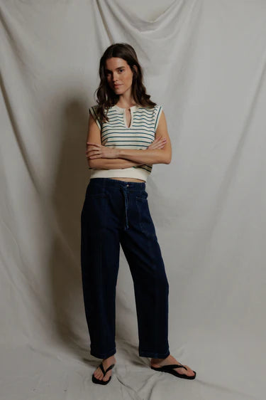 Perfect White Tee Sloane Stripe- French terry muscle tank- Teal navy