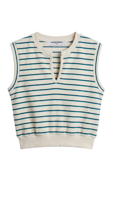 Perfect White Tee Sloane Stripe- French terry muscle tank- Teal navy