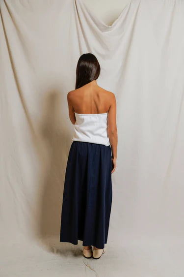 Perfect White Tee Minka- Poplin a-line skirt with pockets- Navy