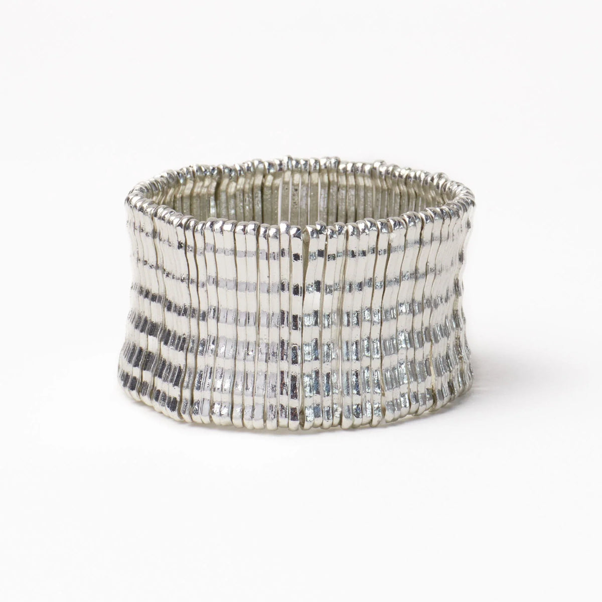 INK+ALLOY Winnie Wide Brass Stretch Bracelet - Silver
