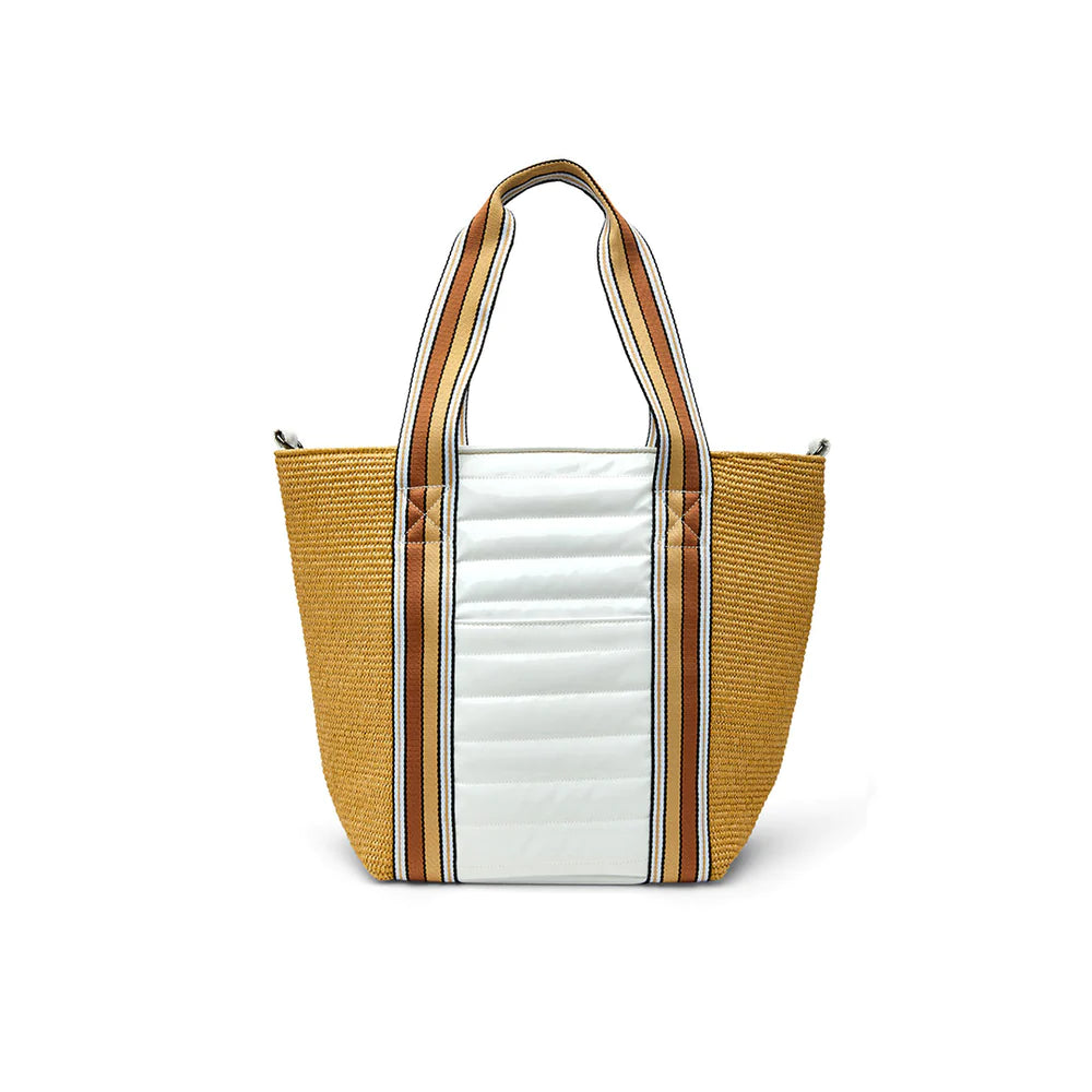 Think Royln Sunset Tote - White Patent/Dune Raffia