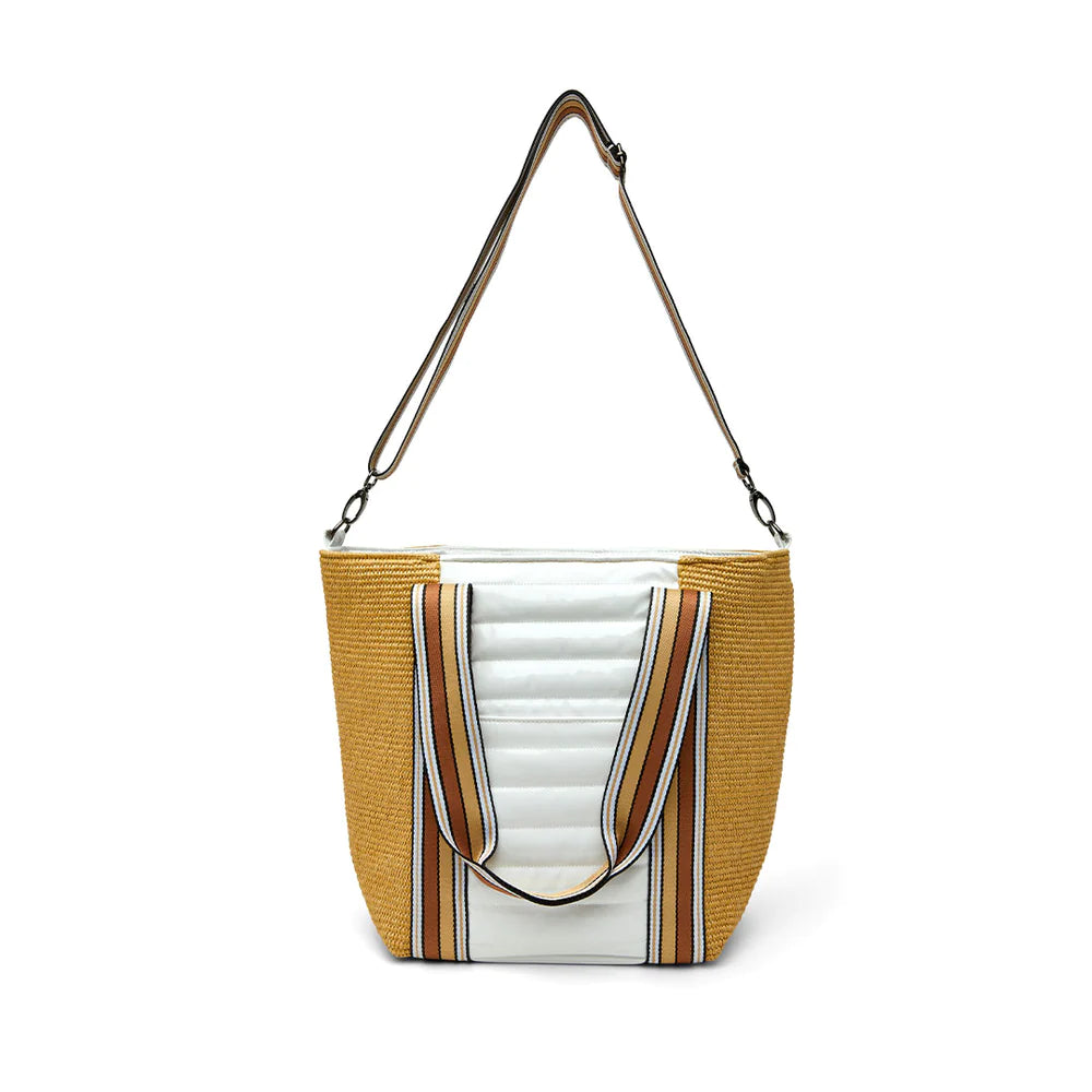 Think Royln Sunset Tote - White Patent/Dune Raffia