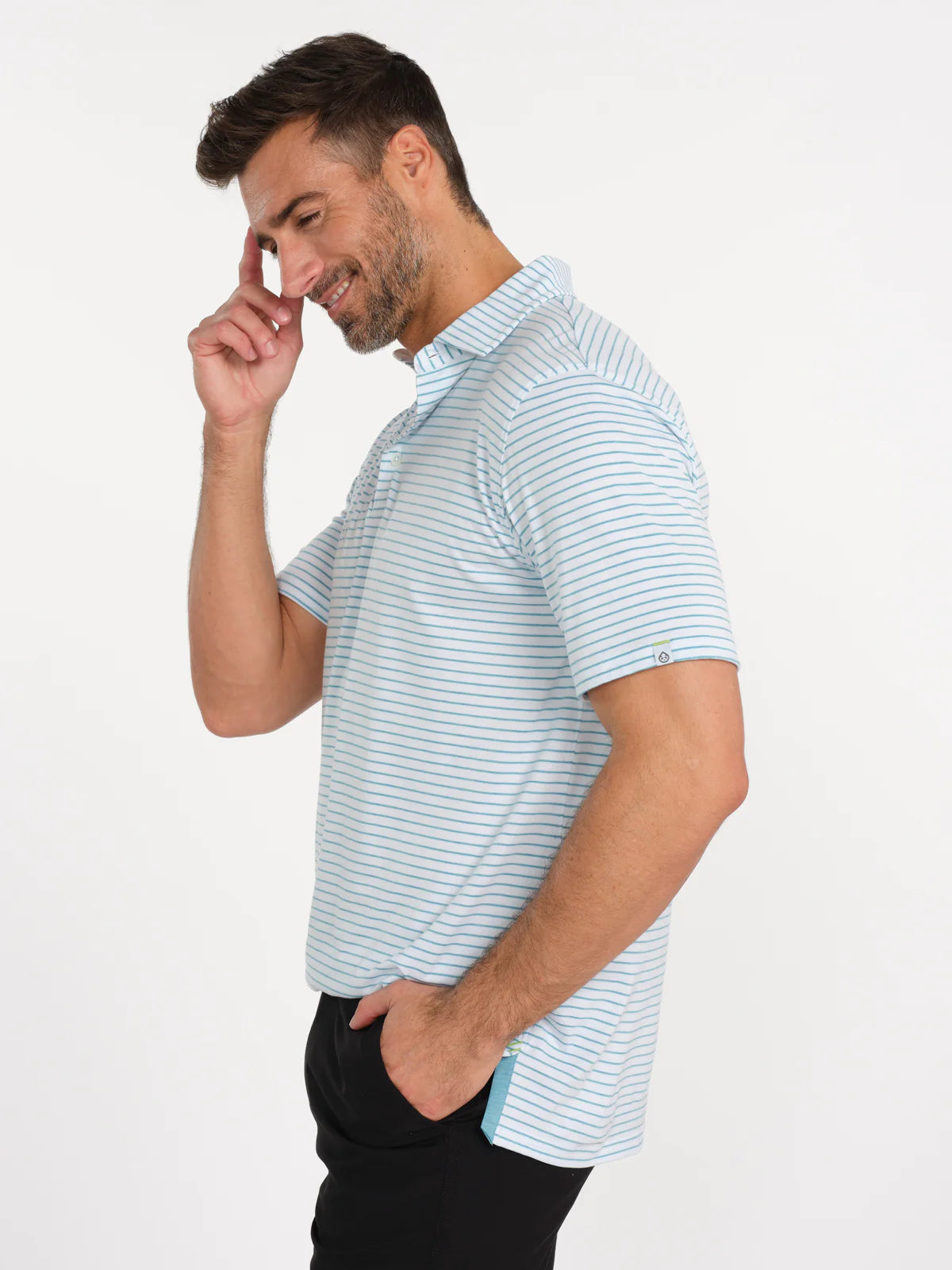Tasc Cloud Polo Brookline Stripe - White/Bay Heather
